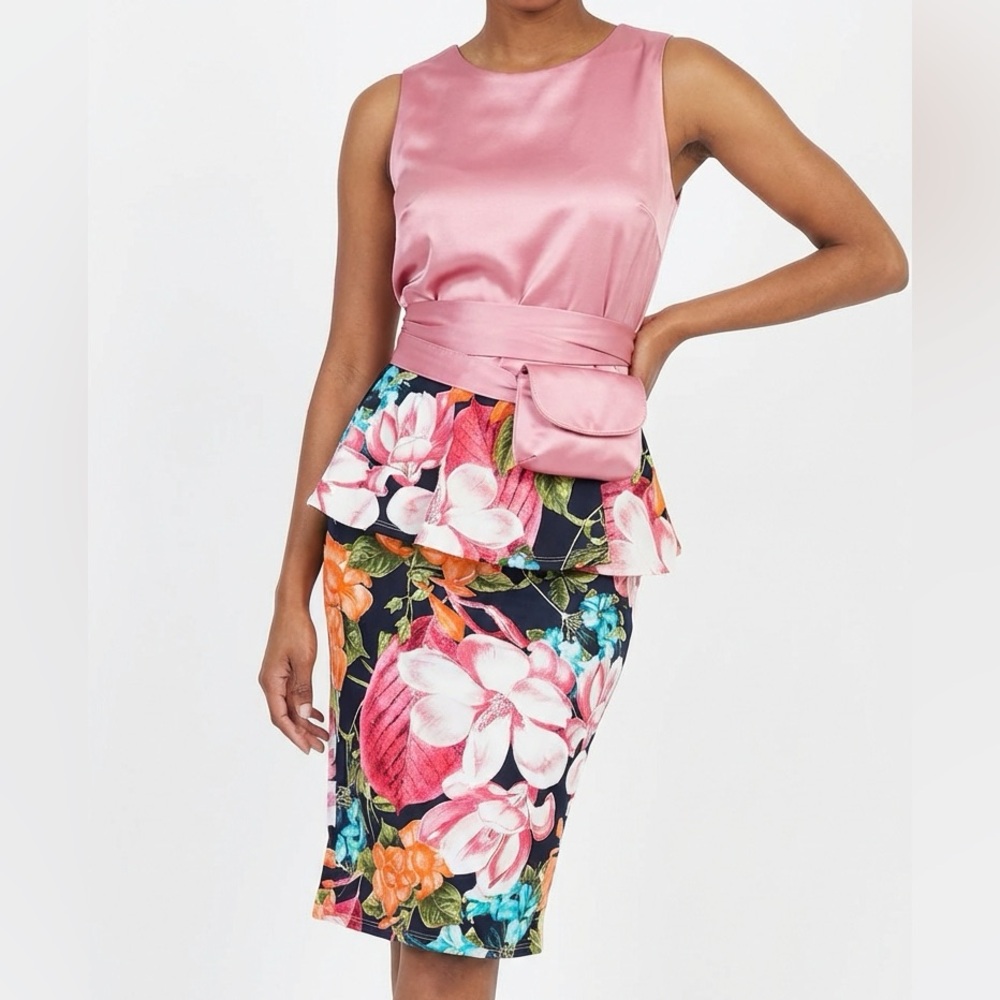 NWT Floral Pencil Skirt - Vibrant Pink & Orange - 1X
